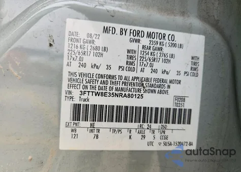 2022 Ford Maverick Xl z USA, uszkodzony, nr VIN 3FTTW8E35NRA80125